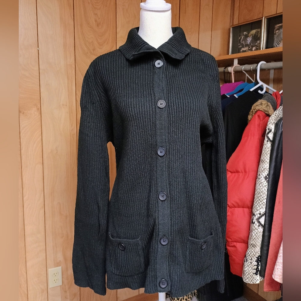 Women's Black Button-Up Sweater